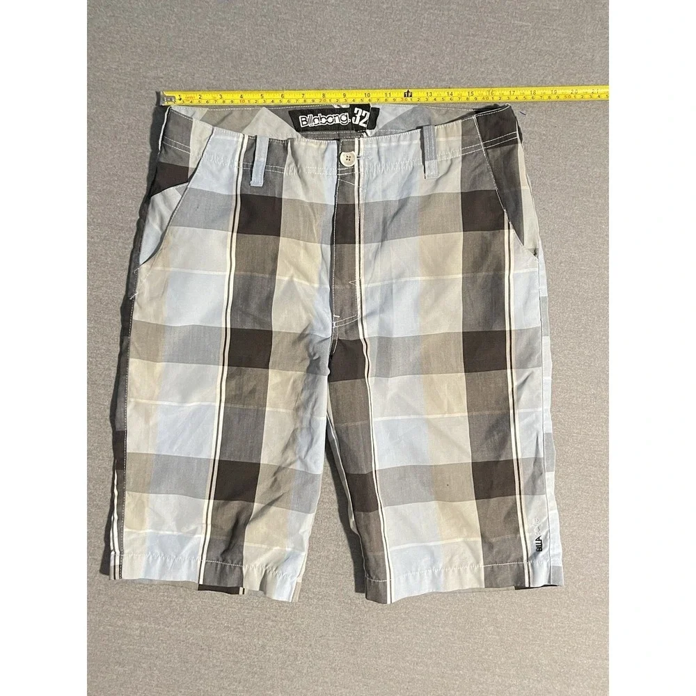 Billabong Men's Plaid Shorts Size‎ 32 Surf Skate Casual Gray Blue Check Shorts